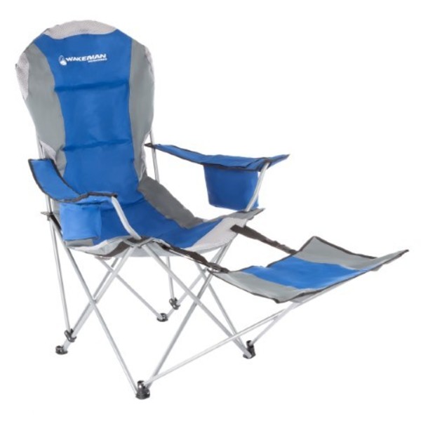 Leisure Sports Camp Chair with Footrest, 300-pound Capacity Recliner Seat with Cup Holder, Cooler, Carry Bag (Blue) 849760PTW
